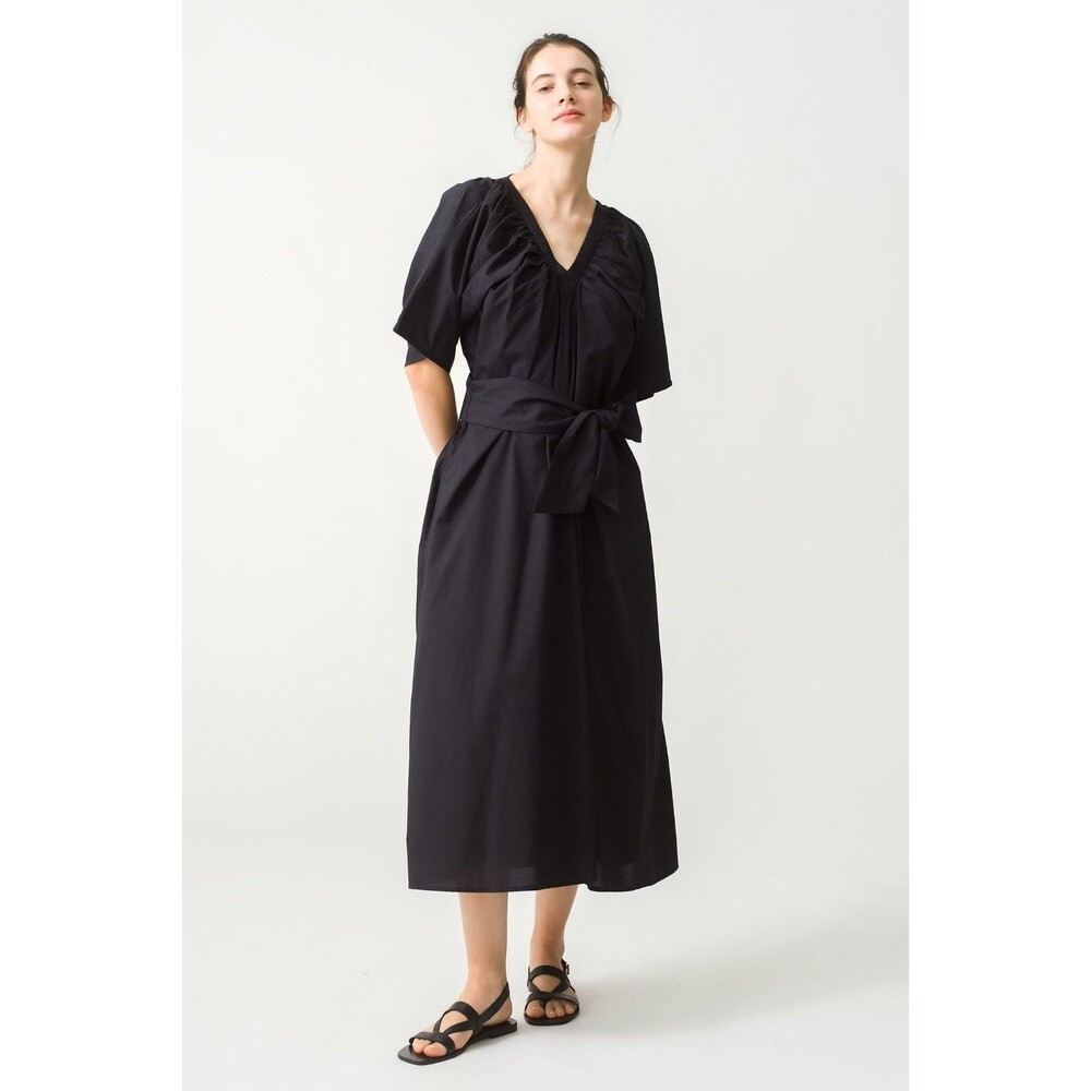 Merlette Lante Midi Dress Oversized Kimono Puff Sleeve Cotton Black XL 287356